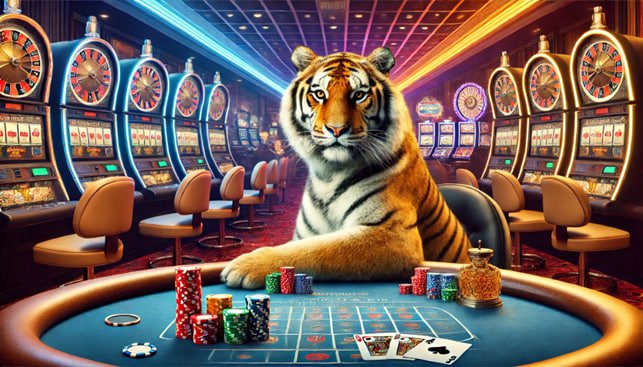 Tampilan game slot dan permainan kasino langsung